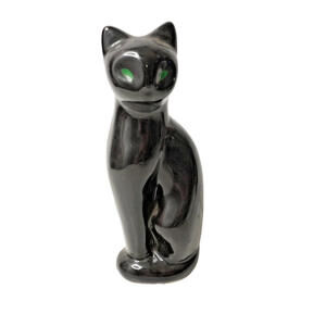 Vintage MCM Black Cat Green Eyes Porcelain / Ceramic Figurine Sitting Up 8" VTG